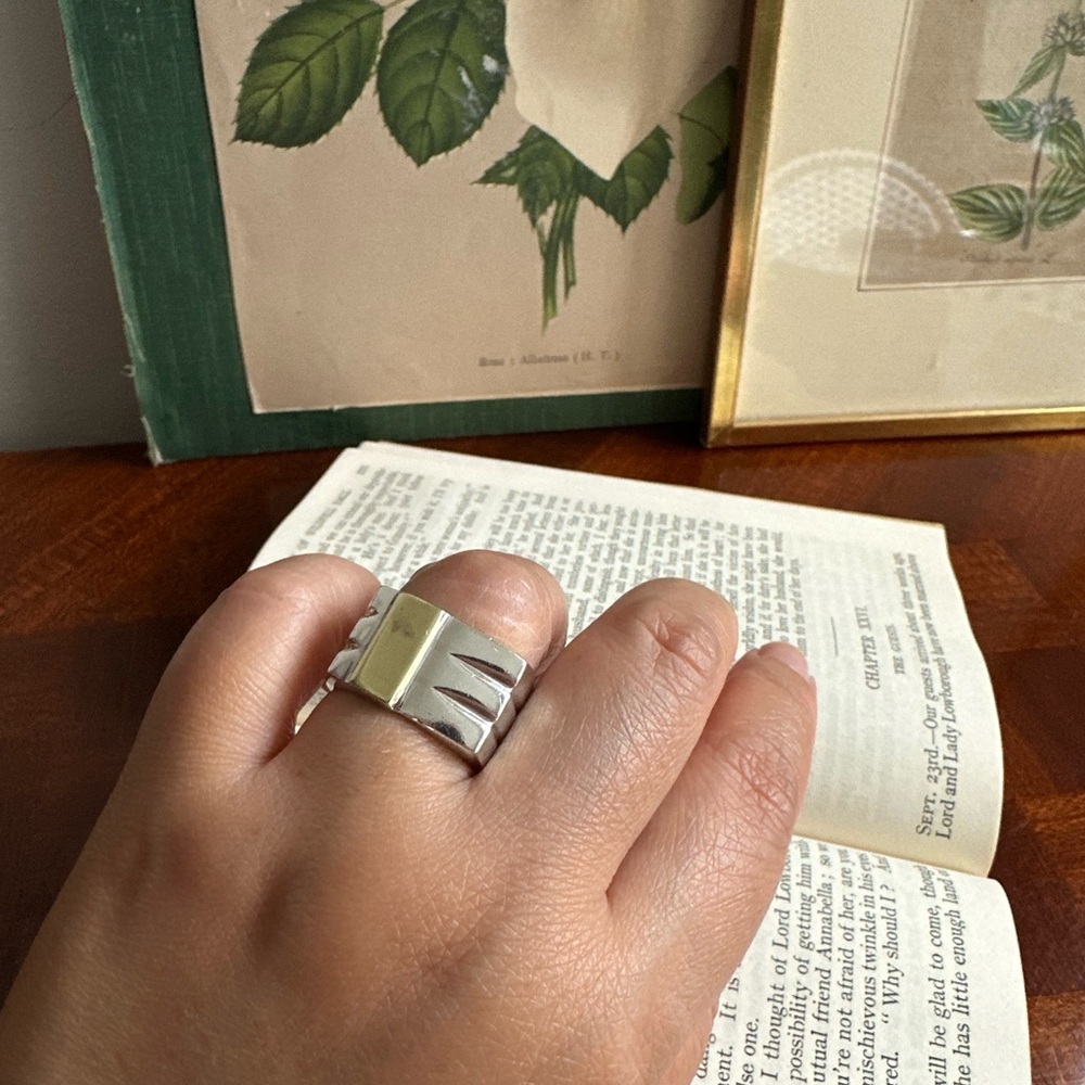 Vintage Mexican silver square 2-tone ring